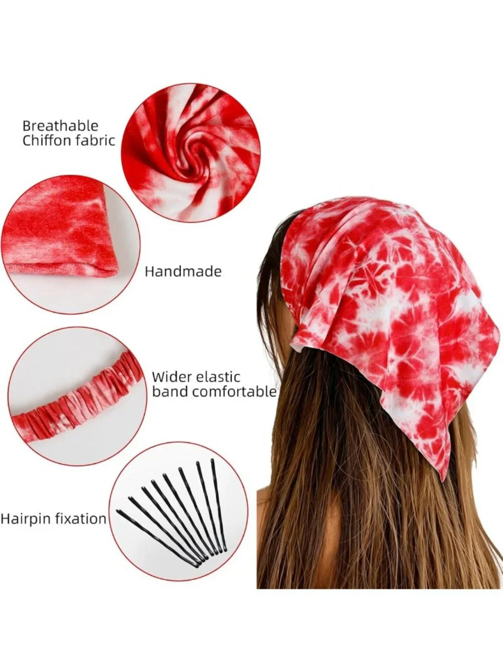 8 Pcs Boho Hair Scarves Headbands for Women & Girls - Non-Slip Elastic Triangle